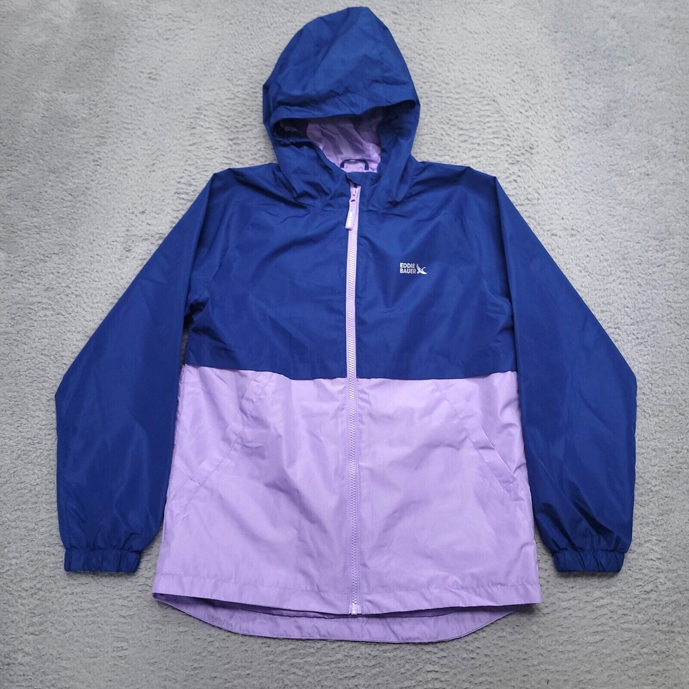 Eddie Bauer Youth L 14/16 Windbreaker Water Resistant Rain Jacket Blue Purple‎